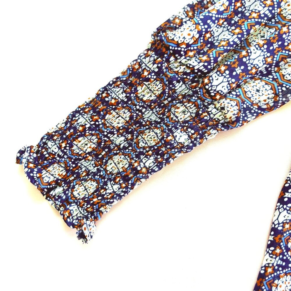 Maison d'Amelie High Collar‎ Long Sleeve Blouse - Royal/Orange/White - Size S - Picture 5 of 12